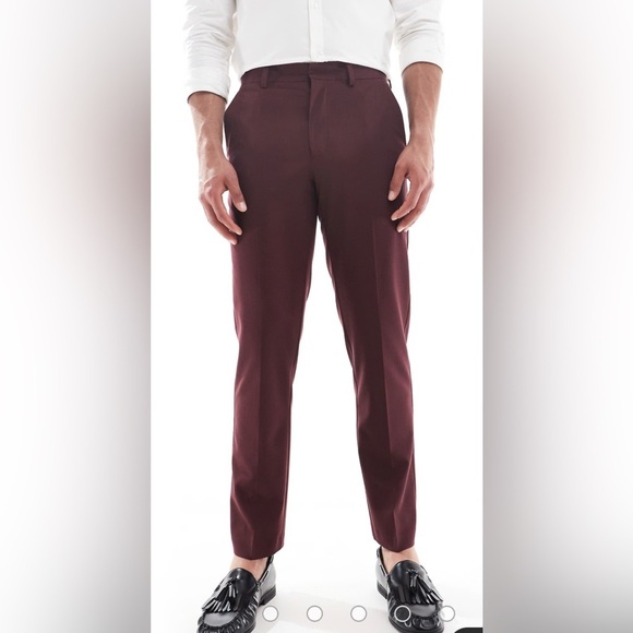ASOS DESIGN slim suit trousers in burgundy 30 x 32 - Picture 3 of 6